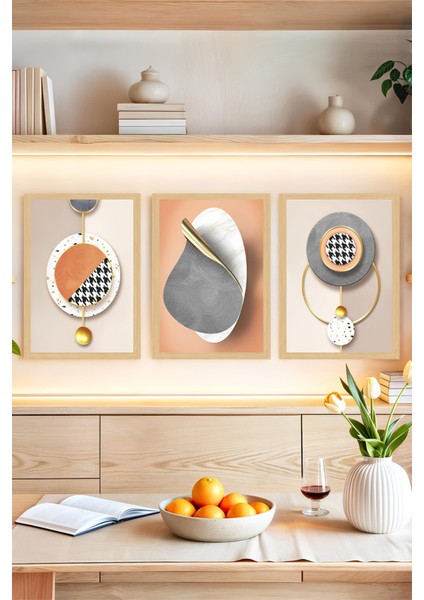 🖼️ Modern Geometrik 3’lü Çerçeve Görünümlü Tablo Seti 🌟 CRVS1134 21 x 30