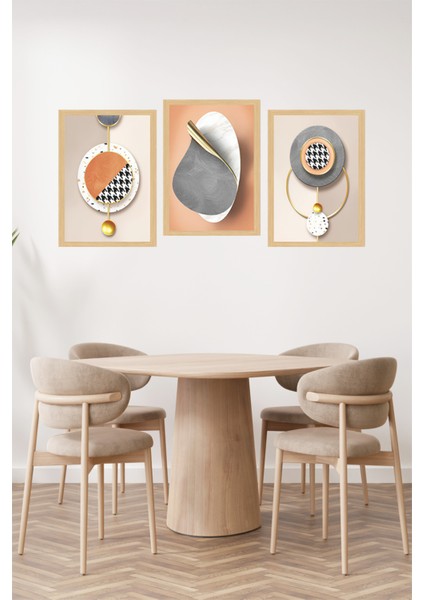 🖼️ Modern Geometrik 3’lü Çerçeve Görünümlü Tablo Seti 🌟 CRVS1134 21 x 30 fiyatları