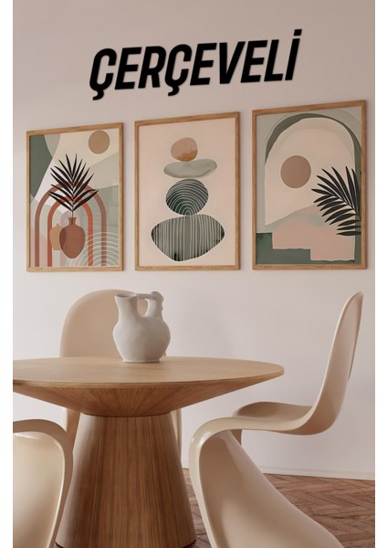 🖼️ Modern Çerçeveli 3'lü Tablo Seti – Minimalist Geometrik Tasarım CRV1058 23 x 32