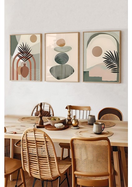 🖼️ Modern Çerçeveli 3'lü Tablo Seti – Minimalist Geometrik Tasarım CRV1058 23 x 32 fiyatları