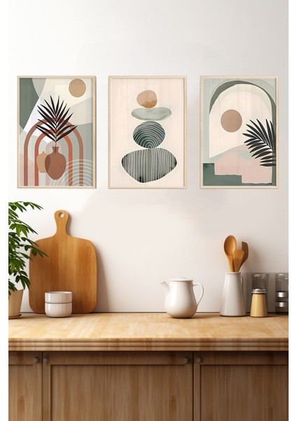 🖼️ Modern Çerçeveli 3'lü Tablo Seti – Minimalist Geometrik Tasarım CRV1058 23 x 32 fırsatları