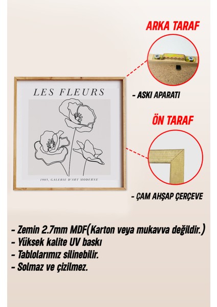 Ahşap Çerçeveli Mdf Kare Tablo Seti Salon ve Oturma Odası Için KR4028 23 x 23