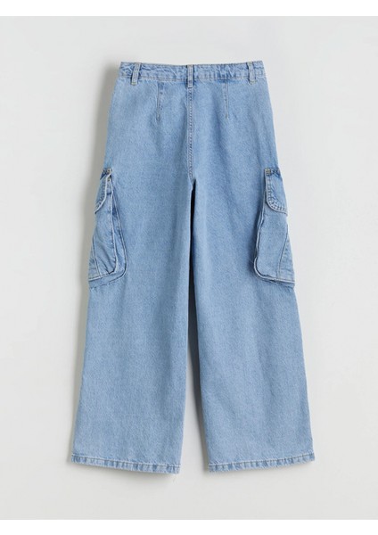 Lcw Kids Indigo Beli Ayarlanabilir Lastikli Kız Çocuk Kargo Jean Pantolon fırsatları
