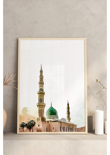 🕋 Kâbe, Mescid-I Nebevi ve Kubbet-Üs-Sahra Temalı 3'lü Tablo Seti 🌙✨🌸 CRV1237 23 x 32 modelleri