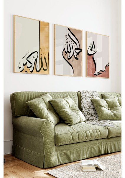 🖋️ Allahu Ekber – Elhamdülillah – Sübhanallah Yazılı Modern Hat Sanatı 3’lü Tablo Seti 🖋️ CRV1074 23 x 32 fiyatları