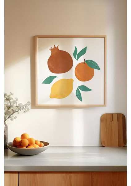 🟠 Meyve Bahçesinden Mutfaklara Neşe – 3'lü Mdf Limon, Nar ve Şeftali Tablo Seti 🍋🍊🍑 KR4061 23 x 23 indirimleri
