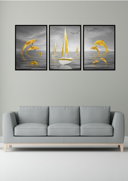 Notpa Salon Oturma Odası I?çin Duvar Dekoru Dekorize Mdf Tablo Seti 3 Parça 3 mm 60 x 30
