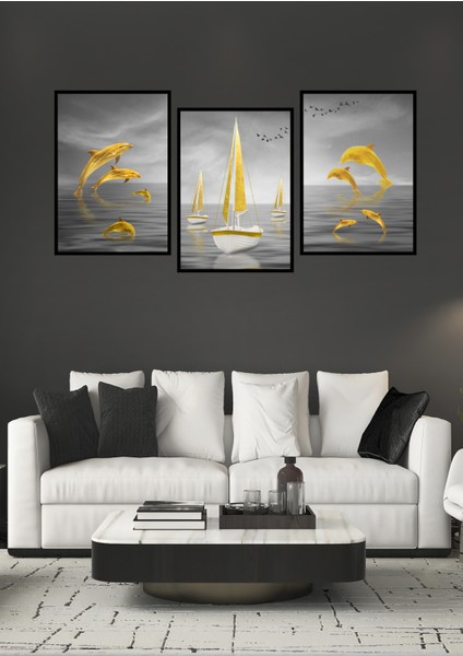 Notpa Salon Oturma Odası I?çin Duvar Dekoru Dekorize Mdf Tablo Seti 3 Parça 3 mm 60 x 30 modelleri