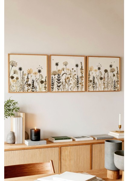 Ahşap Çerçeveli Mdf Kare Tablo Seti Salon ve Oturma Odası Için KR4032 23 x 23 modelleri