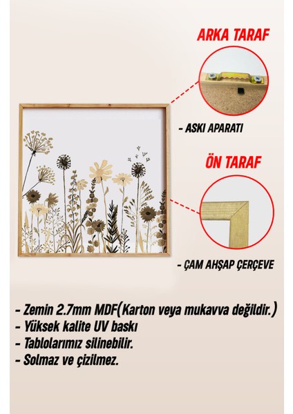 Ahşap Çerçeveli Mdf Kare Tablo Seti Salon ve Oturma Odası Için KR4032 23 x 23
