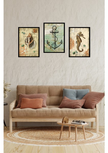 Dekorize Mdf 3 Parça Çerçeve Görünümlü Denizci Figürler 3036 13 x 17