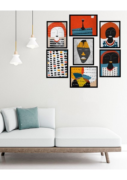 Dekorize Mdf Tablo Seti 7 Parça 3 mm - Abstract Salon Oturma Yatak Odası Için Duvar Dekoru 52 x 34