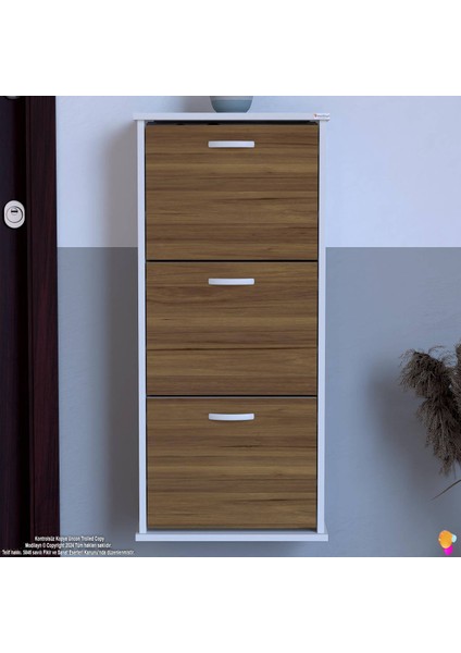 Uygar Ceviz Renk Asma Ayakkabılık Kapı Önü 3 Düşer Kapak 6 Göz Raf Bölme Ayakkabılık 52X115X25,5 cm fırsatları