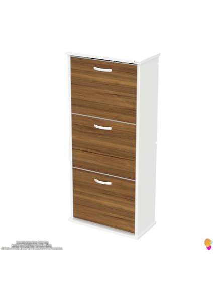 Uygar Ceviz Renk Asma Ayakkabılık Kapı Önü 3 Düşer Kapak 6 Göz Raf Bölme Ayakkabılık 52X115X25,5 cm