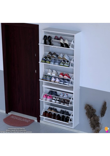 Asil 2 Li Ceviz Renk Asma Ayakkabılık Kapı Önü 5 Düşer Kapak 10 Göz Bölme Ayakkabılık 72X193X26 cm