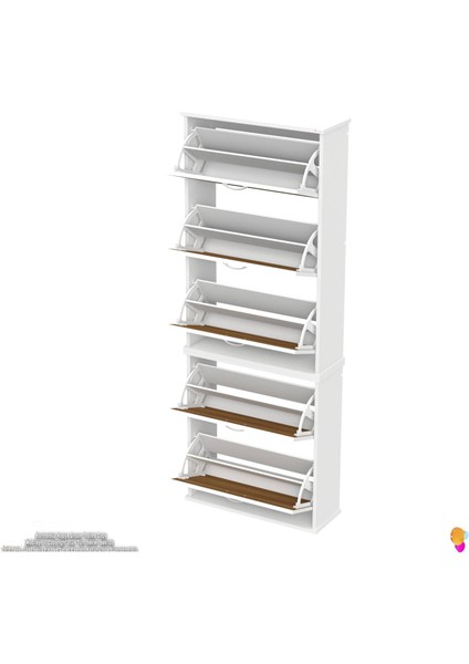 Asil 2 Li Ceviz Renk Asma Ayakkabılık Kapı Önü 5 Düşer Kapak 10 Göz Bölme Ayakkabılık 72X193X26 cm