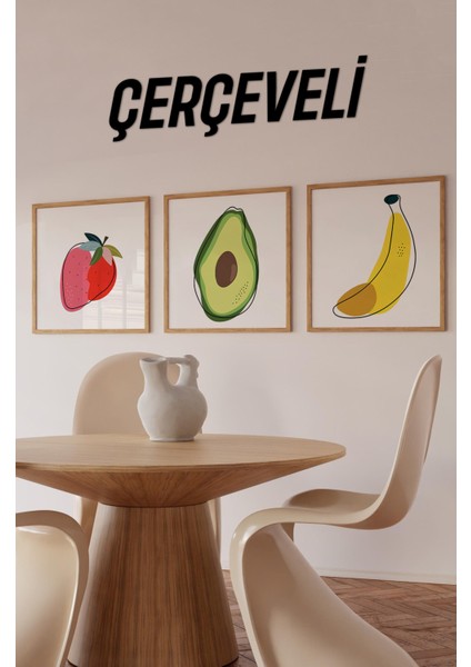 📦 Renkli Tropikal Meyve Temalı 3’lü Tablo Seti | Çilek – Avokado – Muz 🍓🥑🍌 KR4055 23 x 23