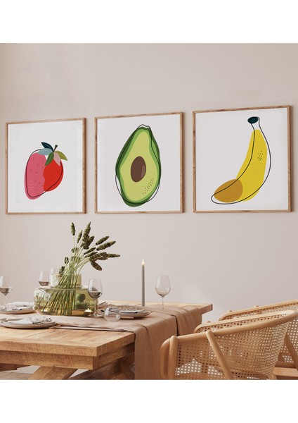 📦 Renkli Tropikal Meyve Temalı 3’lü Tablo Seti | Çilek – Avokado – Muz 🍓🥑🍌 KR4055 23 x 23 fiyatları