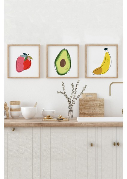 📦 Renkli Tropikal Meyve Temalı 3’lü Tablo Seti | Çilek – Avokado – Muz 🍓🥑🍌 KR4055 23 x 23 fırsatları