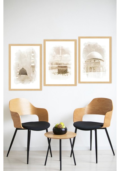 🕋 Üç Kutsal Mescid Mescid-I Haram, Mescid-I Nebevi ve Mescid-I Aksa (Çerçeve Efektli)🌙 CRVS1233 13 x 17 modelleri