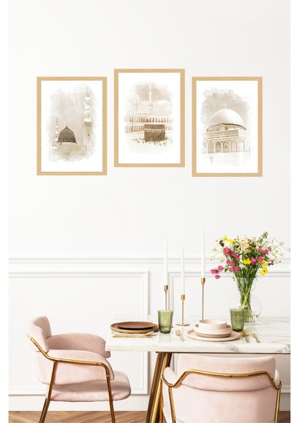 🕋 Üç Kutsal Mescid Mescid-I Haram, Mescid-I Nebevi ve Mescid-I Aksa (Çerçeve Efektli)🌙 CRVS1233 13 x 17 fırsatları