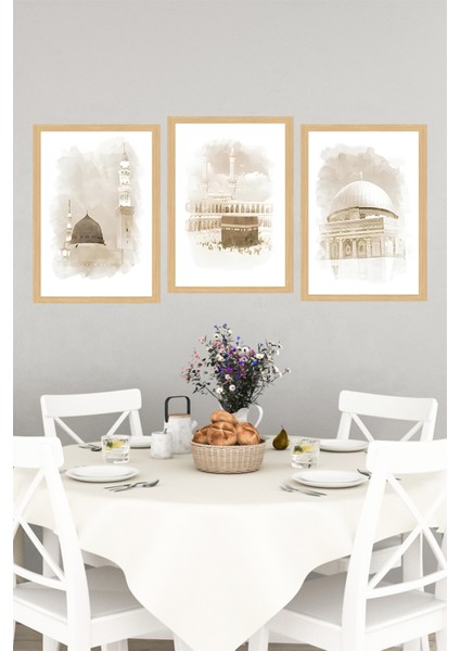 🕋 Üç Kutsal Mescid Mescid-I Haram, Mescid-I Nebevi ve Mescid-I Aksa (Çerçeve Efektli)🌙 CRVS1233 13 x 17 indirimleri