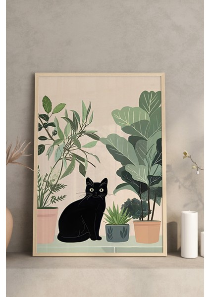 🖼️ Saksıdaki Siyah Kediler Temalı 3’lü Çerçeveli Dekoratif Tablo Seti 🌿🐈‍⬛ CRV1040 23 x 32 modelleri