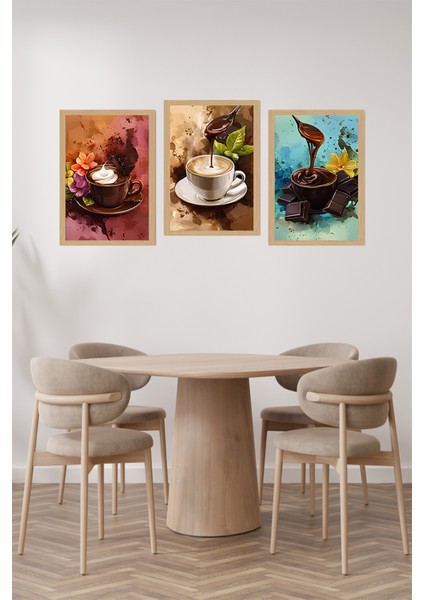 🖼️ 3'lü Çerçeve Görünümlü Tablo Seti – Kahve & Çikolata Temalı CRVS1013 13 x 17 fiyatları