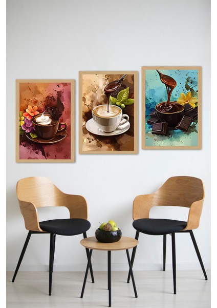 🖼️ 3'lü Çerçeve Görünümlü Tablo Seti – Kahve & Çikolata Temalı CRVS1013 13 x 17 modelleri