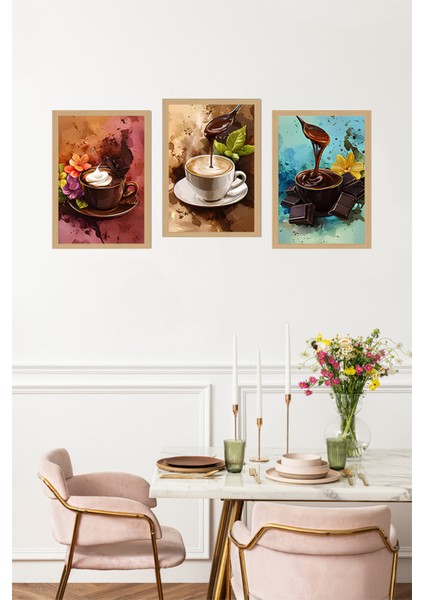 🖼️ 3'lü Çerçeve Görünümlü Tablo Seti – Kahve & Çikolata Temalı CRVS1013 13 x 17 fırsatları