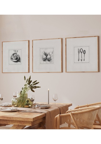🏷️ 🖤 Karakalem Stil 3’lü Tablo Seti | Mutfak Temalı | Uv Baskı – Mdf – Ahşap Çerçeve KR4052 23 x 23 fiyatları