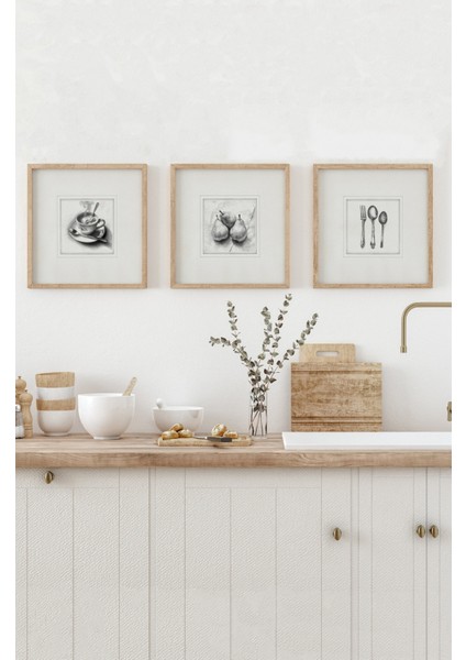 🏷️ 🖤 Karakalem Stil 3’lü Tablo Seti | Mutfak Temalı | Uv Baskı – Mdf – Ahşap Çerçeve KR4052 23 x 23 fırsatları