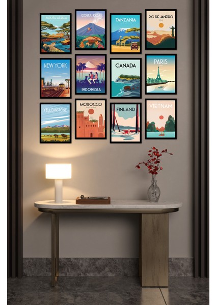 Dekorize Mdf Tablo Seti 12 Parça 3 mm - Üşkeler Salon ve Oturma Odası Için Duvar Dekoru ÜLKE005 13 x 17