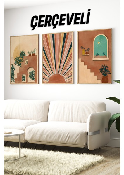 Dekorize Mdf Tablo Seti 3 Parça 3 mm - Çerçeveli Salon Oturma Odası Için Duvar Dekoru 3016 23 x 32