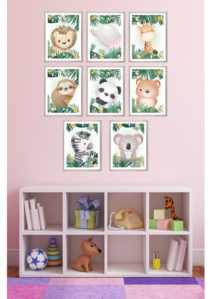 Notpa Dekorize Mdf 8 Parça 3 mm Çerçeve Görünümlü Çocuk Odası Için Sevimli Hayvanlar 17 cm