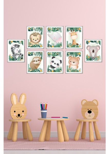Notpa Dekorize Mdf 8 Parça 3 mm Çerçeve Görünümlü Çocuk Odası Için Sevimli Hayvanlar 17 cm modelleri