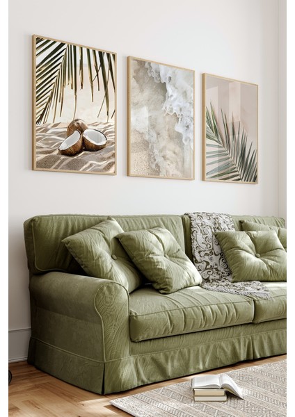 🏝️ Tropik Kumsal ve Deniz Temalı 3’lü Çerçeveli Tablo Seti – Uv Baskı CRV1051 23 x 32 fiyatları