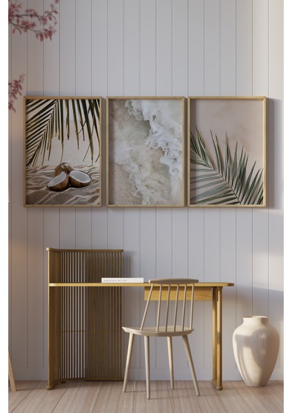 🏝️ Tropik Kumsal ve Deniz Temalı 3’lü Çerçeveli Tablo Seti – Uv Baskı CRV1051 23 x 32 modelleri