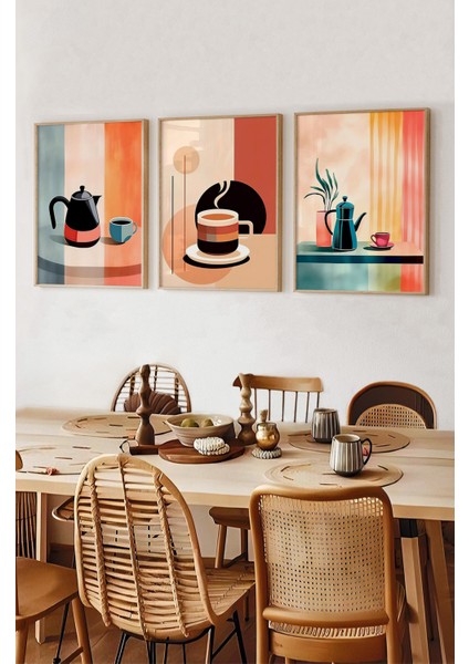 ☕ Renkli Kahve Temalı 3'lü Çerçeveli Tablo Seti – Mdf Uv Baskı (23X32 / 32X42 / 42X62 Cm) CRVS1009 23 x 32 fiyatları