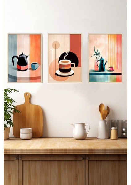 ☕ Renkli Kahve Temalı 3'lü Çerçeveli Tablo Seti – Mdf Uv Baskı (23X32 / 32X42 / 42X62 Cm) CRVS1009 23 x 32 fırsatları
