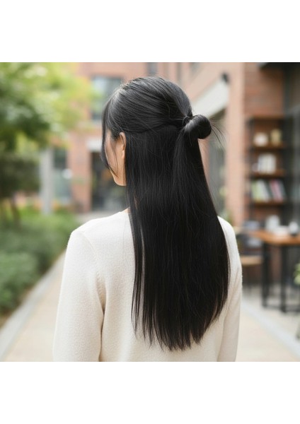 Fiber Sentetik Düz Yarım Ay + 2 Yan Çıt Çıt - Siyah