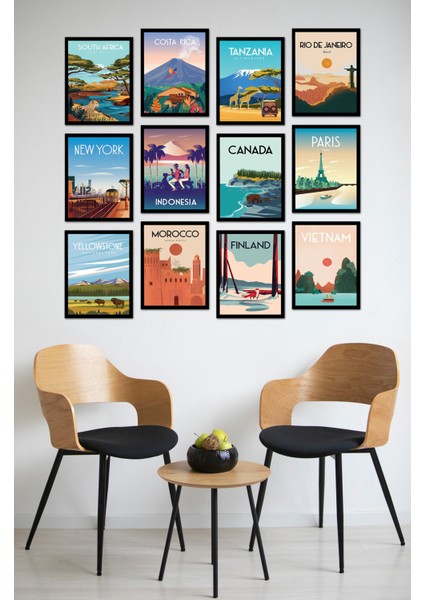 Dekorize Mdf Tablo Seti 12 Parça 3 mm - Üşkeler Salon ve Oturma Odası Için Duvar Dekoru ÜLKE005 13 x 17 fiyatları