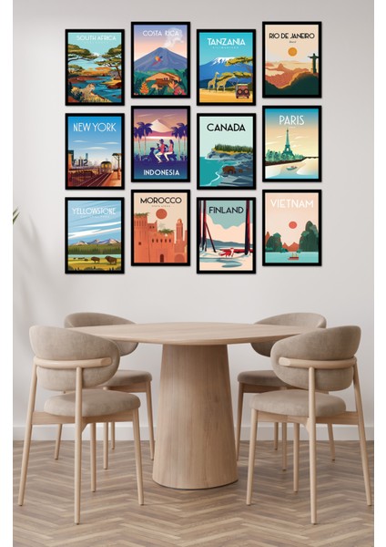 Dekorize Mdf Tablo Seti 12 Parça 3 mm - Üşkeler Salon ve Oturma Odası Için Duvar Dekoru ÜLKE005 13 x 17 modelleri