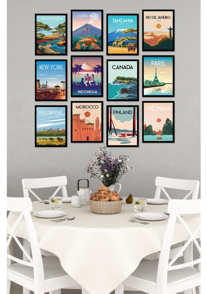 Dekorize Mdf Tablo Seti 12 Parça 3 mm - Üşkeler Salon ve Oturma Odası Için Duvar Dekoru ÜLKE005 13 x 17 fırsatları