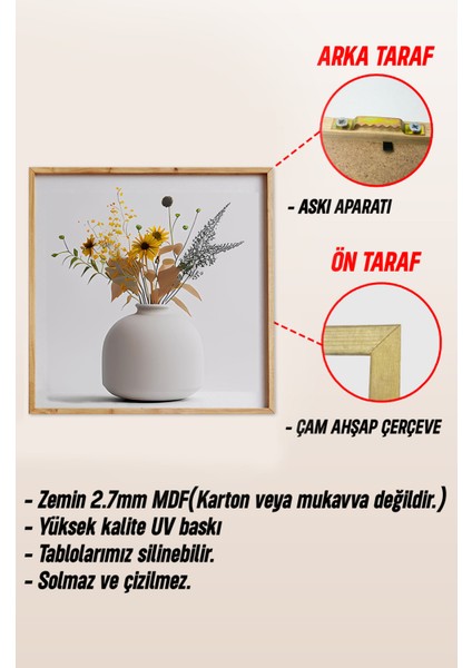 Ahşap Çerçeveli Mdf Kare Tek Tablo (Kendi Tablo Setinizi Oluşturacağınız Liste) 23 x 23 Çerçeveli TX1203
