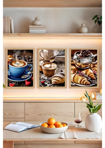 🥐 Kahve ve Kruvasan Keyfi – 3'lü Tablo Seti CRVS1016 13 x 17