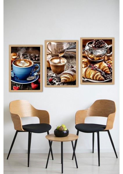 🥐 Kahve ve Kruvasan Keyfi – 3'lü Tablo Seti CRVS1016 13 x 17 modelleri