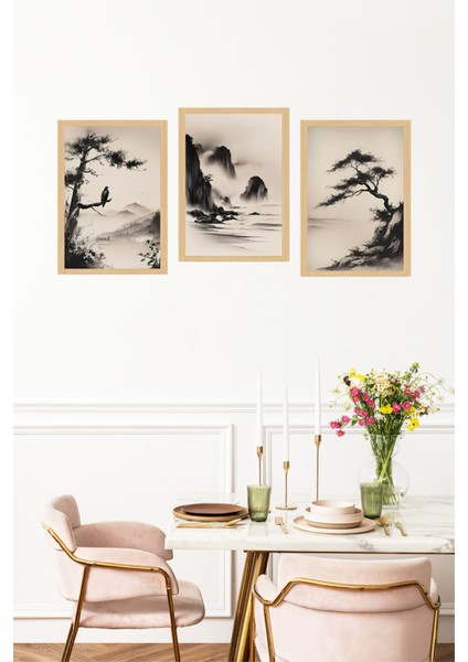 🖼️ Doğanın Sakinliğini Evinize Taşıyan 3’lü Çerçeve Görünümlü Tablo Seti 🌟 CRVS1109 13 x 17 fırsatları