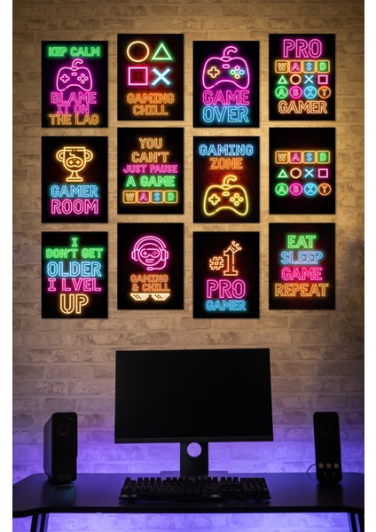 Dekorize Mdf Tablo Seti 12 Parça 3 mm - Gamer Oyuncu Pc Duvar Dekoru GM001 13 x 17