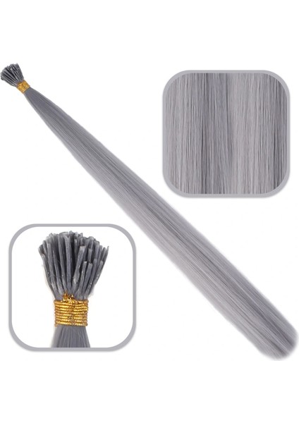 Fiber Sentetik Boncuk Kaynaklık Renkli Saç - Koyu Gri - 100 Adet